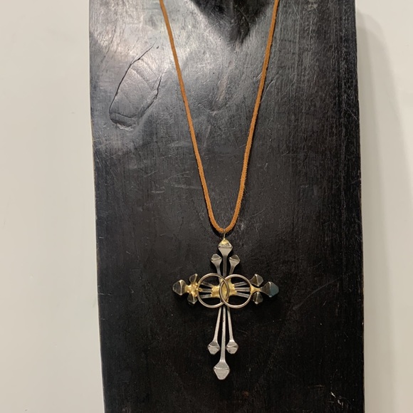 Rustic metal cross necklace leather - Picture 2 of 12